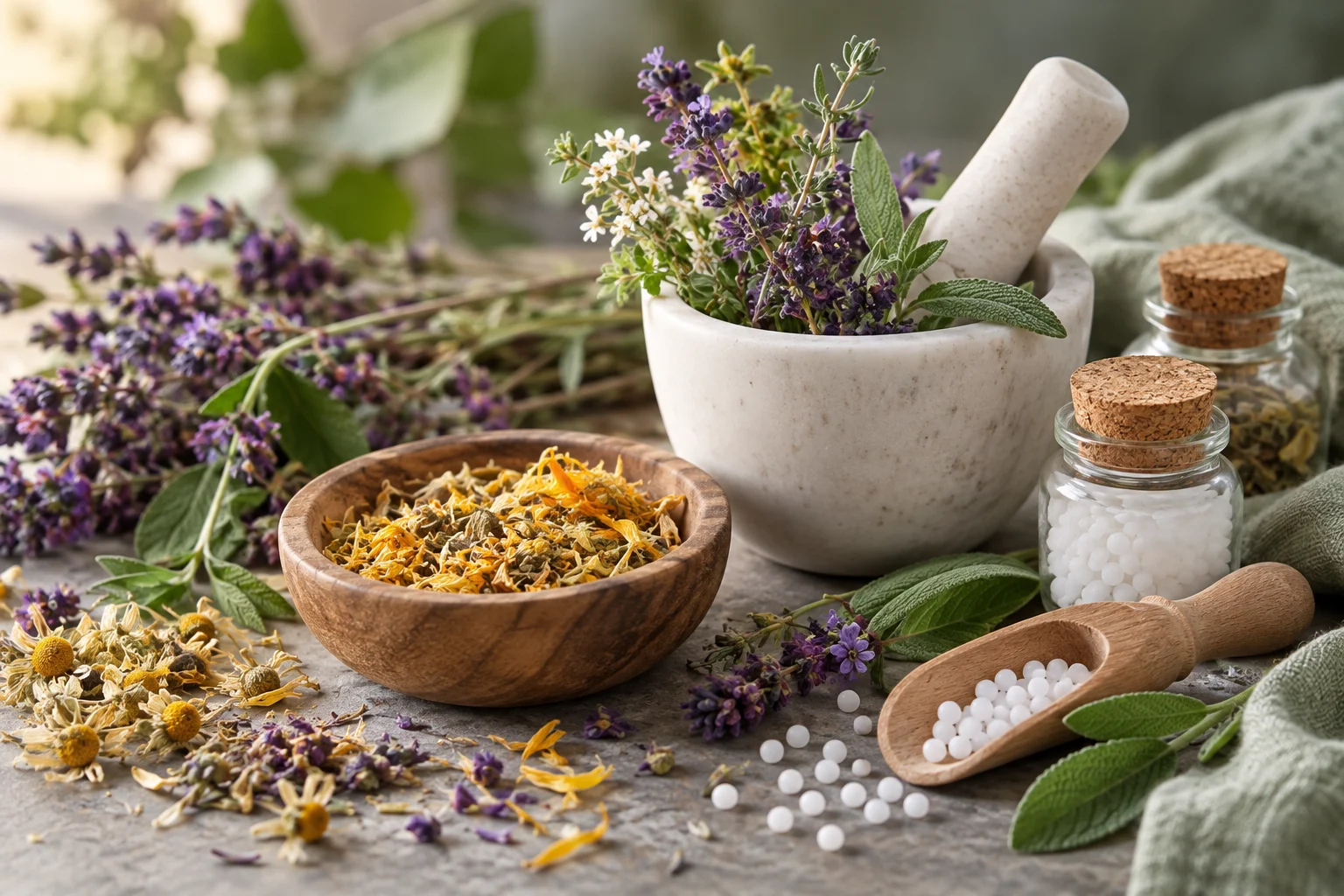 Homeopatibild med olika örter